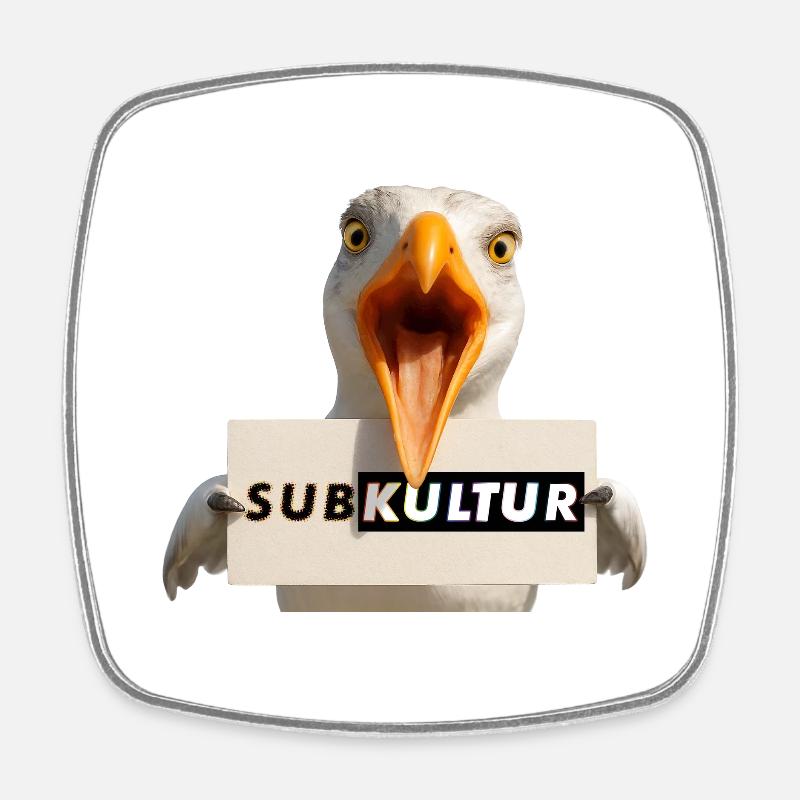 SUBKULTUR Möwe mit Schild - Viereckiger Kühlschrankmagnet - Weiß