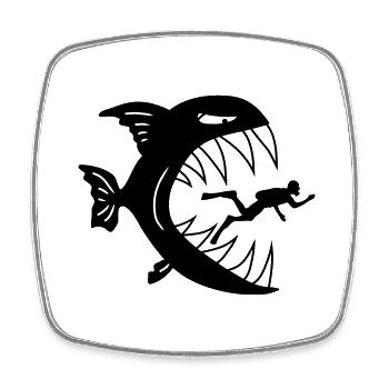 Monster Fish Eats Diver - Square fridge magnet - white - Front