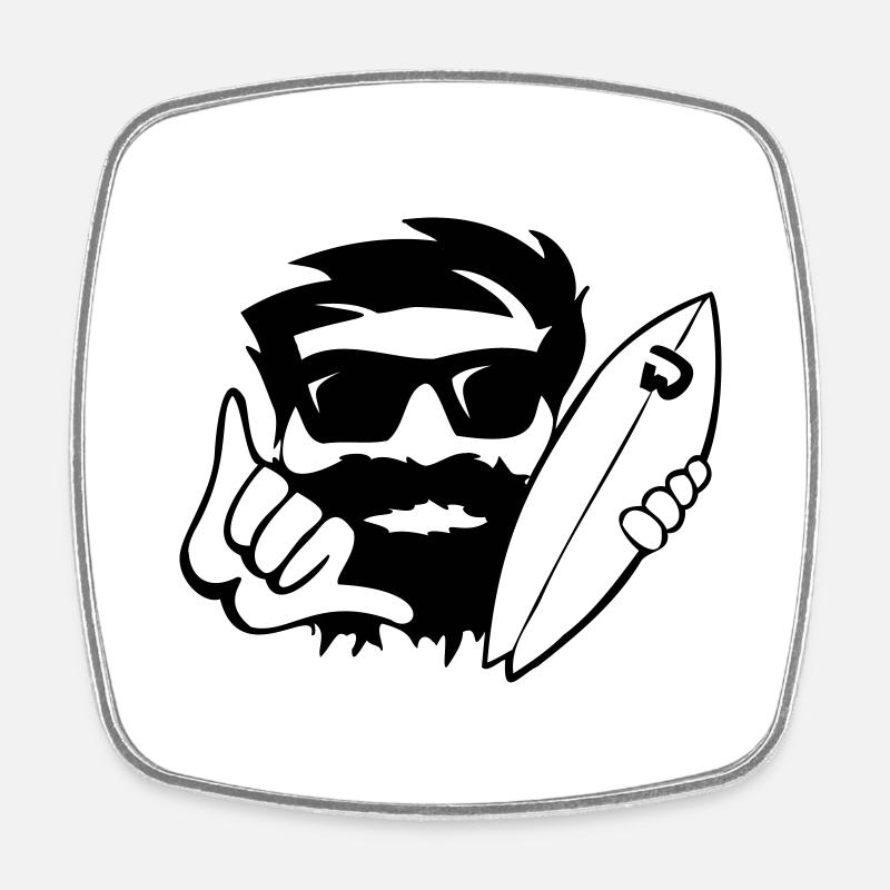 shaka CubeSurfer with sunglasses and beard - Square fridge magnet - white