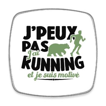 Je Peux Pas J'ai Running Et Je Suis Motivé - Magnet carré - blanc - Devant