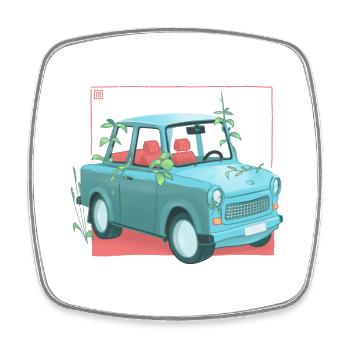 Trabi avec des plantes - Magnet carré - blanc - Devant