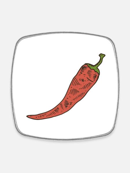 Chili Pepperoni scharf spicy - Viereckiger Kühlschrankmagnet - Weiß
