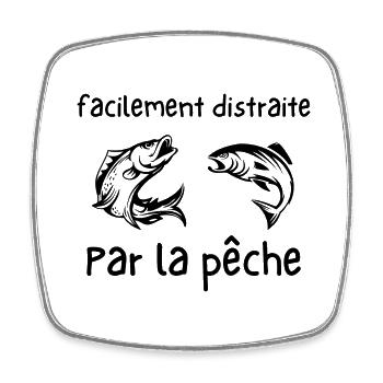 facilement distraite par la pêche - Magnet carré - blanc - Devant
