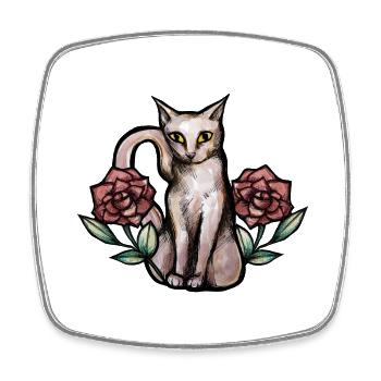 Vintage White Cat Roses - Square fridge magnet - white - Front