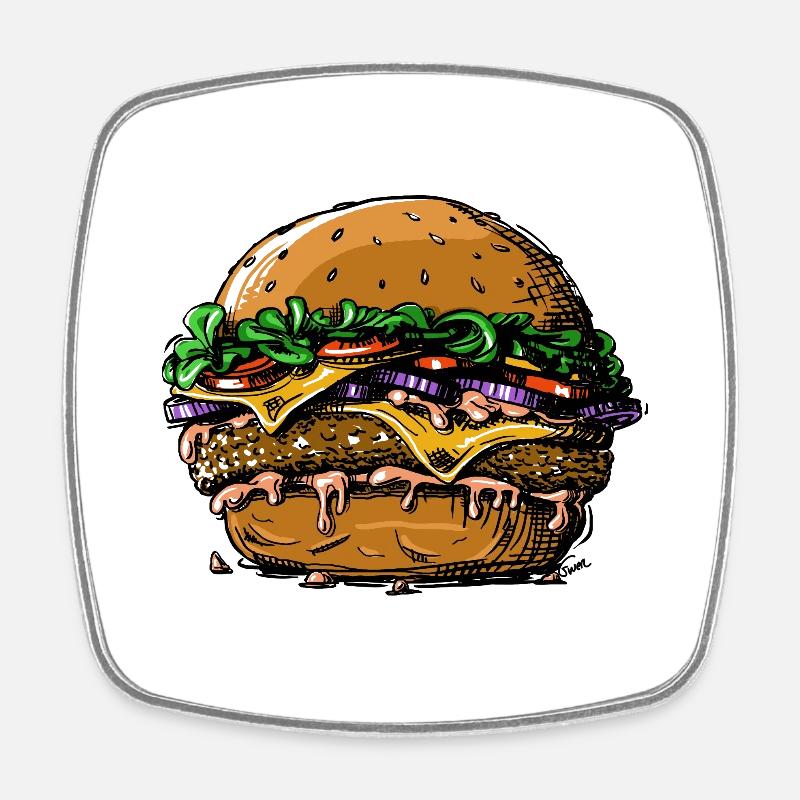 burger - Magnet carré - blanc