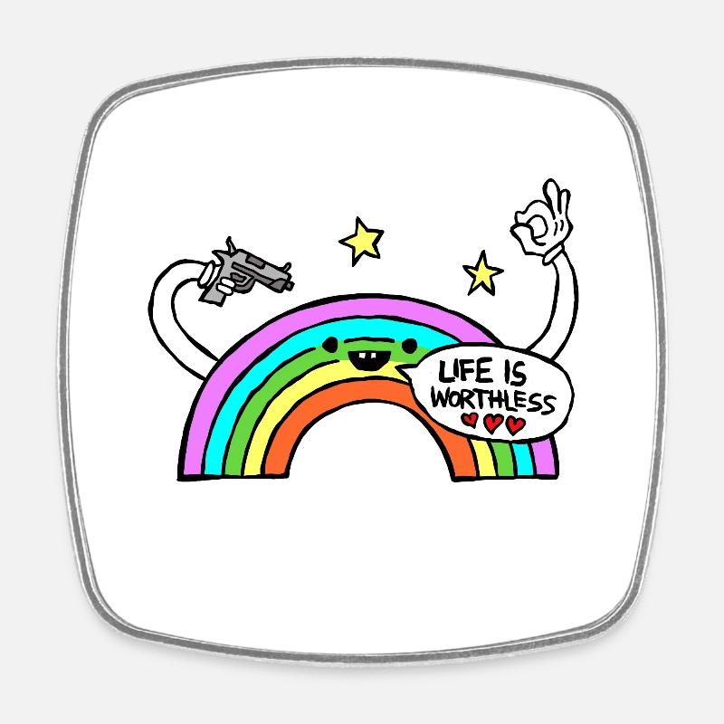 Satire Rainbow "Life is worthless" - Square fridge magnet - white
