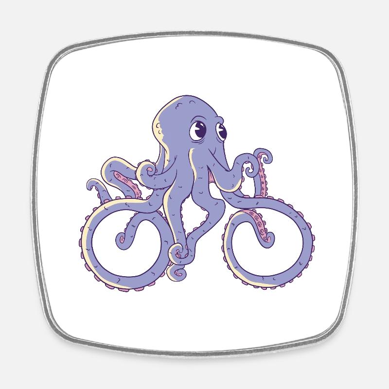 Octopus by bicycle - Square fridge magnet - white