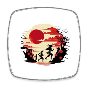 Running People - Japanese Street Art - Square fridge magnet - white - Front