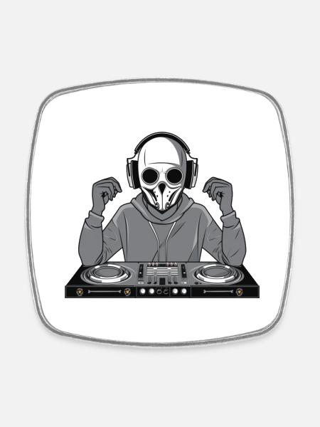 DJ Skull Face - Magnet carré - blanc