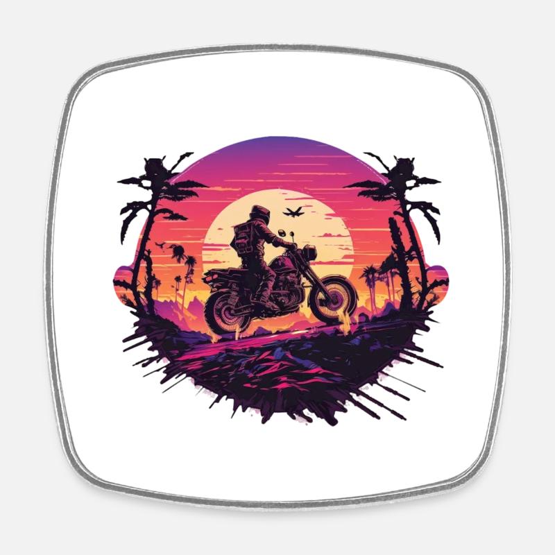 Retro motorcycle in the sunset - Square fridge magnet - white