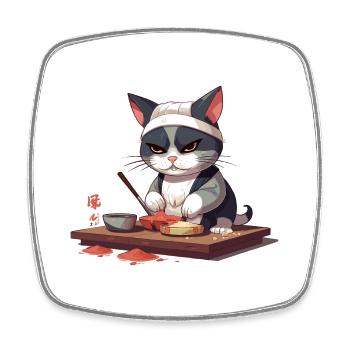 Katzensushi-Meister - Viereckiger Kühlschrankmagnet - Weiß - Vorne