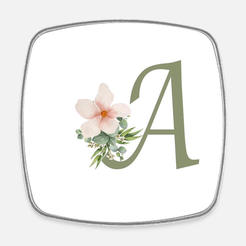 Lettre A avec fleur - Magnet carré - blanc