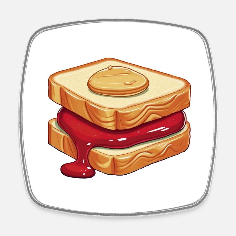 Peanut butter and jam sandwich - Square fridge magnet - white