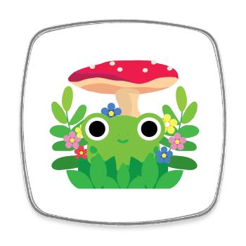 Mignon grenouille Cottagecore avec fleurs et champignons - Magnet carré - blanc - Devant