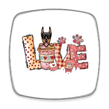 Doberman Dog Coffee Lover Valentines Day - Square fridge magnet - white - Front