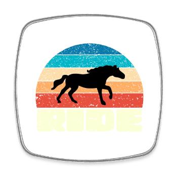 Coucher de soleil vintage avec cheval noir - Magnet carré - blanc - Devant