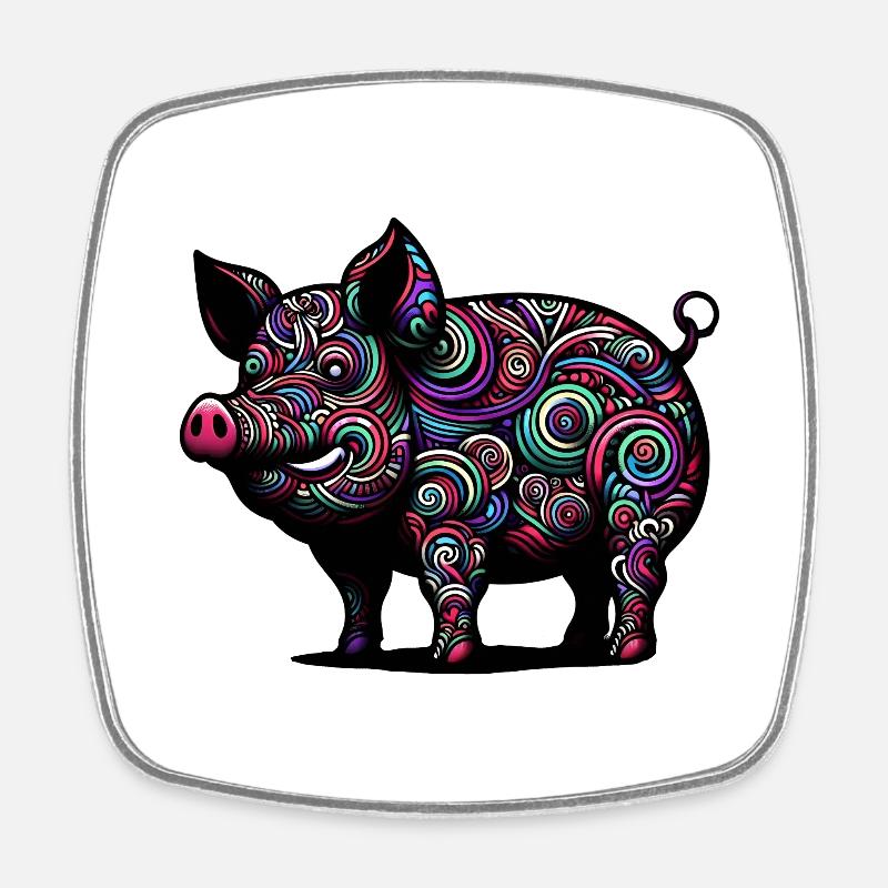 Colorful Pig - Square fridge magnet - white