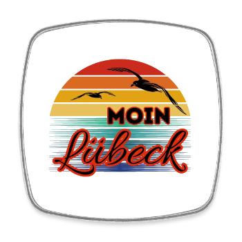 Moin Lübeck with seagull in retro style - Square fridge magnet - white - Front