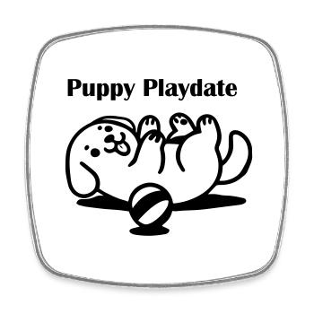 Welpe spielt mit Ball - Puppy Playdate Design - Viereckiger Kühlschrankmagnet - Weiß - Vorne