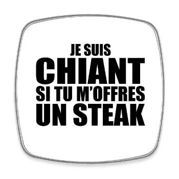 Homme qui adore : Steak. Design Drôle Humour - Magnet carré - blanc - Devant