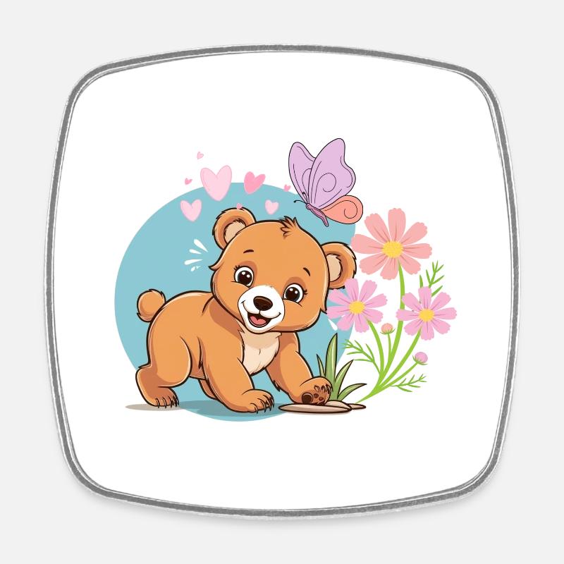 Ours brun mignon et amical - Magnet carré - blanc