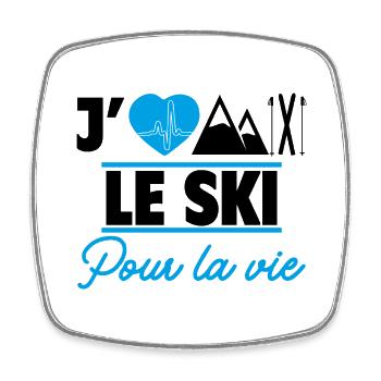 Le ski, c’est la vie,Cadeau sportif,Skieur,Ski - Magnet carré - blanc - Devant