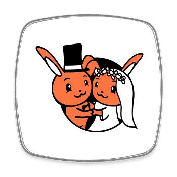 2 Lapins Couple En Amour Femme Homme Empire Chapeau Haut de forme - Magnet carré - blanc - Devant