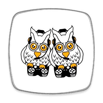 2 Gamer Owls Play Team Friends Two Player Duo - Square fridge magnet - white - Front