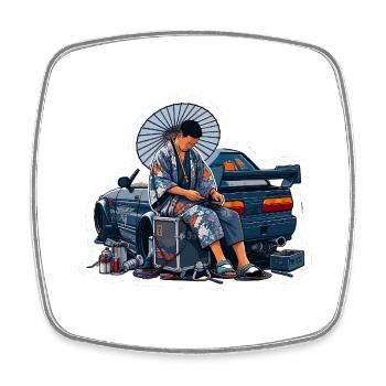Garage Samurai - Viereckiger Kühlschrankmagnet - Weiß - Vorne
