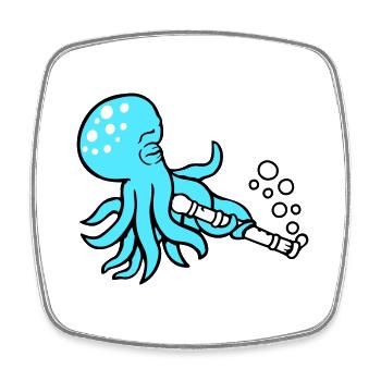 Octopus Flute Music Playing Bubbles Underwater - Square fridge magnet - white - Front
