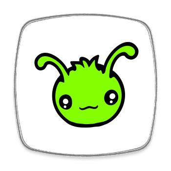 Chenille Alien Mignon Petit Monstre Sourire Heureux - Magnet carré - blanc - Devant