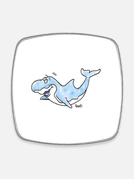 Dolphin funny cartoon - Square fridge magnet - white