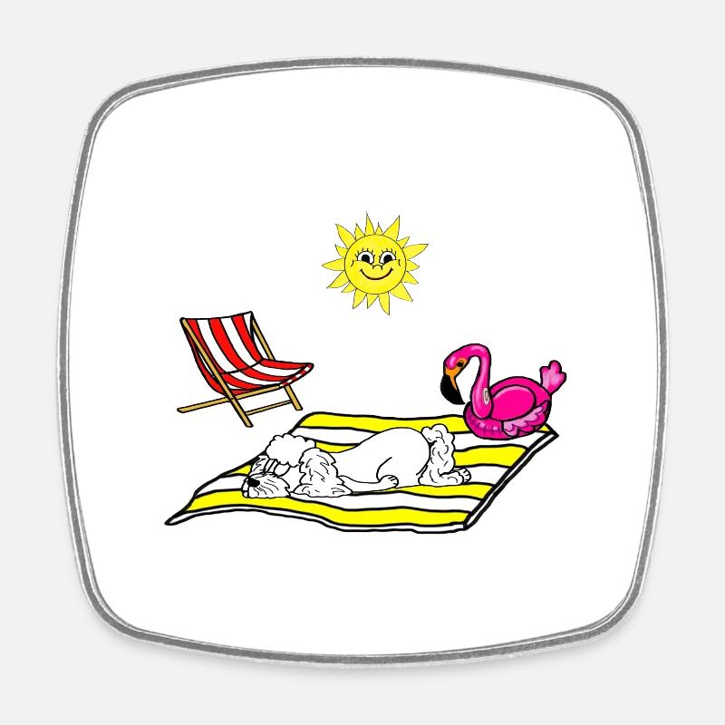 Poodle motif - white poodle on the beach - comic style - Square fridge magnet - white