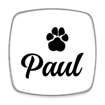Nom du chien PAUL avec patte - Magnet carré - blanc - Devant