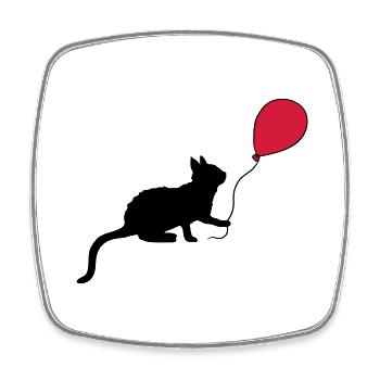 Red Balloon Kitten Plays - Square fridge magnet - white - Front