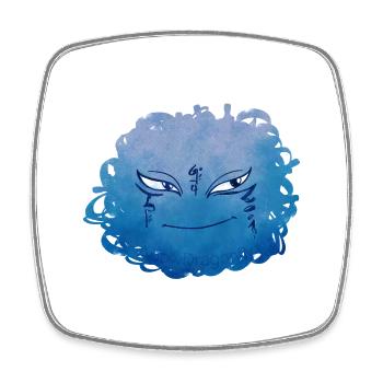 Petit Monstre pelote n°9 – bleu - Magnet carré - blanc - Devant