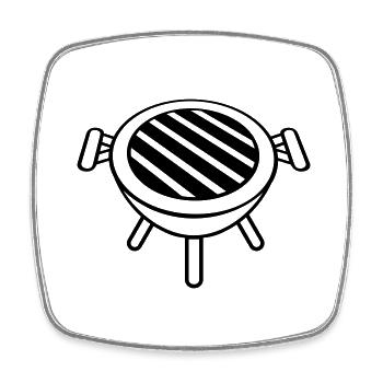 Kleiner runder Kohlegrill Barbecue - Viereckiger Kühlschrankmagnet - Weiß - Vorne