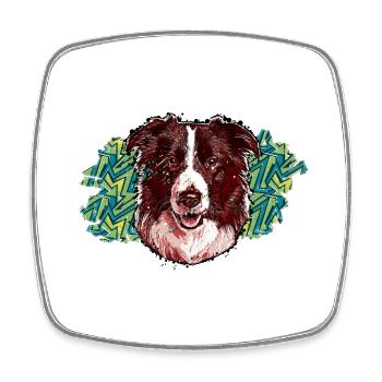 Tête de Border collie - En graffiti #1 - Magnet carré - blanc - Devant