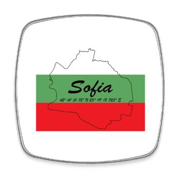 Sofia - Hauptstadt mit GPS & Flagge - Viereckiger Kühlschrankmagnet - Weiß - Vorne