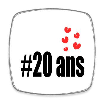 20 ANS. 20e ANNIVERSAIRE. ANNIVERSAIRE 20 ANS. 20 - Magnet carré - blanc - Devant
