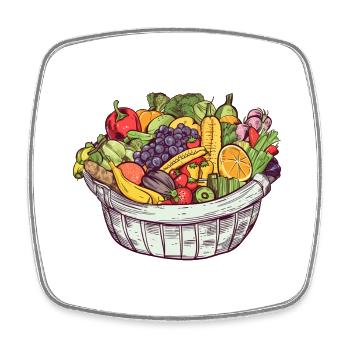 A basket filled with vegetables and fruit, transparent - Square fridge magnet - white - Front