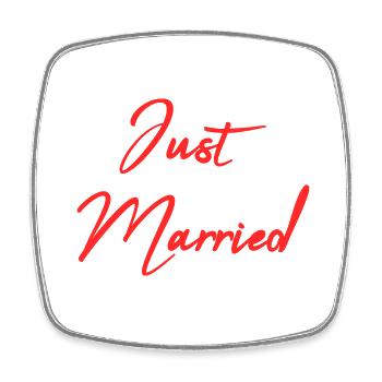 JUST MARRIED. bachelorette party. SAINT VALENTINE. COUPLE - Square fridge magnet - white - Front