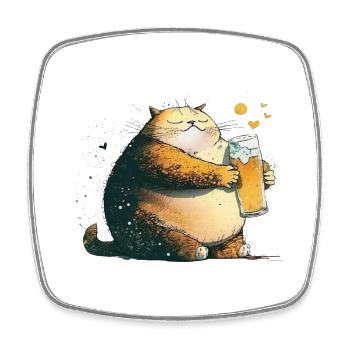 Chat satisfait avec de la bière - Magnet carré - blanc - Devant