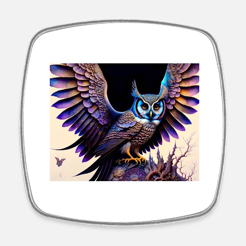 Owl - Square fridge magnet - white