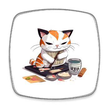 Katzensushi-Meister - Viereckiger Kühlschrankmagnet - Weiß - Vorne