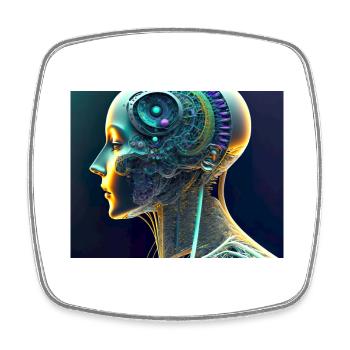Mechanical brain - Square fridge magnet - white - Front