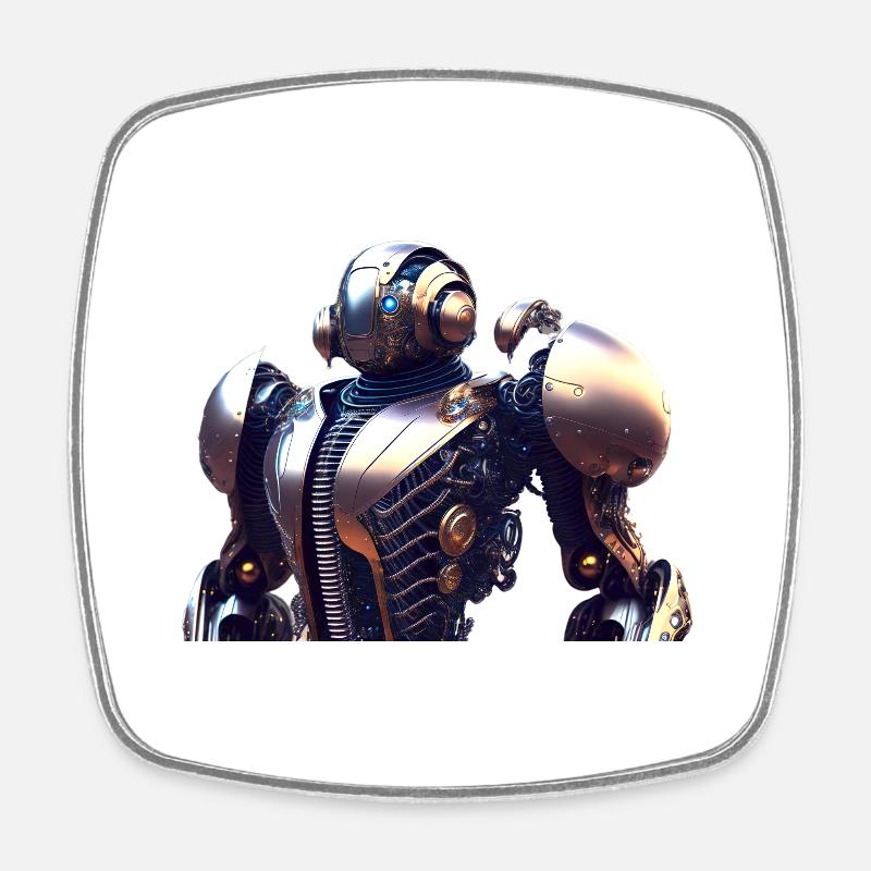 Steampunk Robot - Square fridge magnet - white