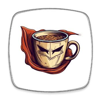 Kaffee Superheld als der Retter am Morgen - Viereckiger Kühlschrankmagnet - Weiß - Vorne