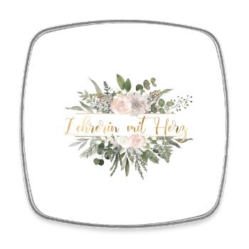 Lehrerin mit Herz - personalisierbar floral - Viereckiger Kühlschrankmagnet - Weiß - Vorne