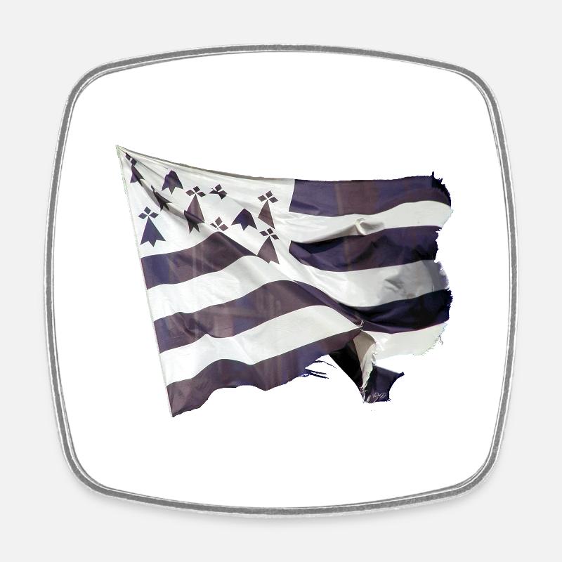 Drapeau flottant de la Bretagne - Magnet carré - blanc